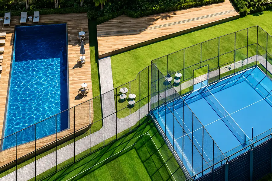 Pool and courts from above